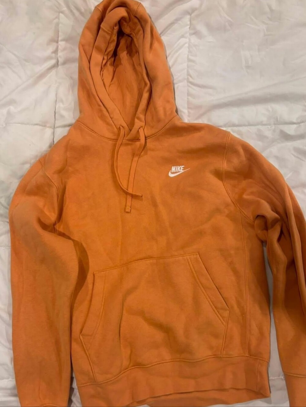 Nike Men’s Orange Crewneck Hoodie with White Swoosh
